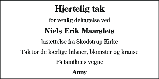 Dødsannonce for Niels Erik Maarslet