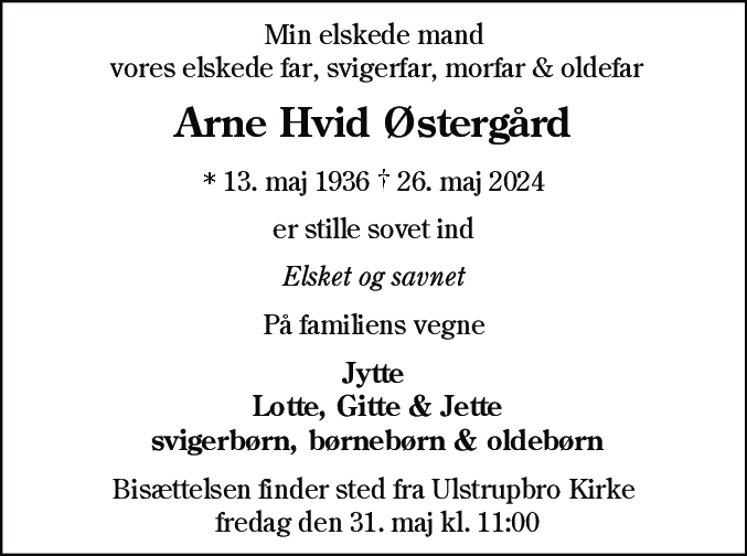 Dødsannonce for Arne Hvid Østergård