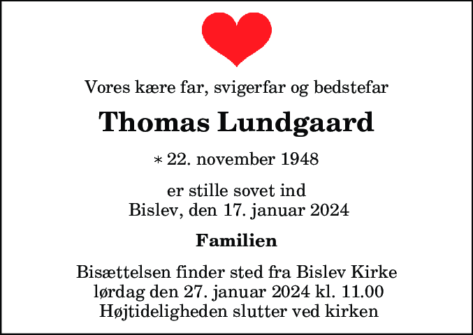 Dødsannonce for Thomas Lundgaard