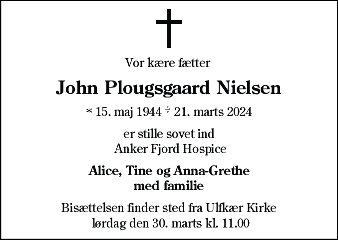 Dødsannonce for John Plougsgaard Nielsen