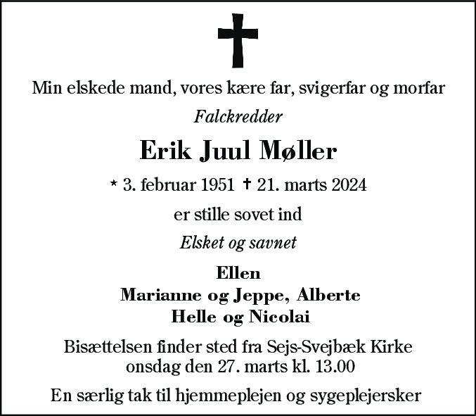 Dødsannonce for Erik Juul Møller