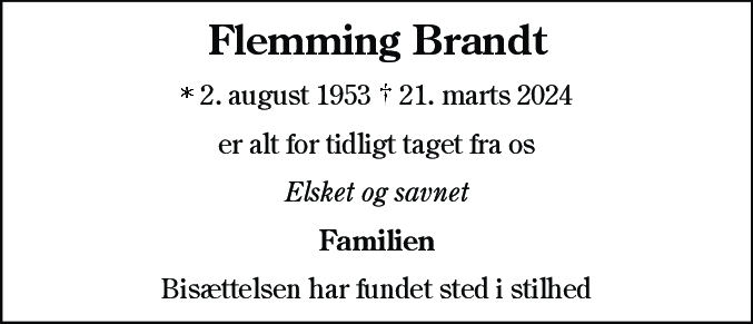 Dødsannonce for Flemming Brandt