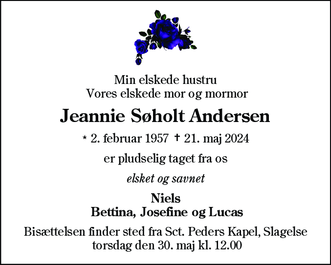 Dødsannonce for Jeannie Søholt Andersen