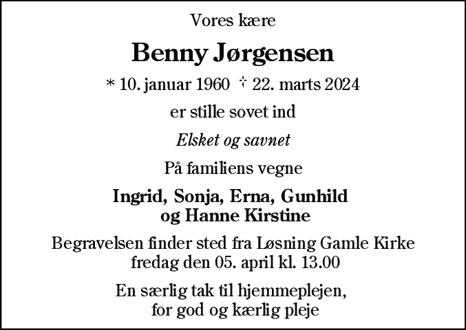 Dødsannonce for Benny Jørgensen