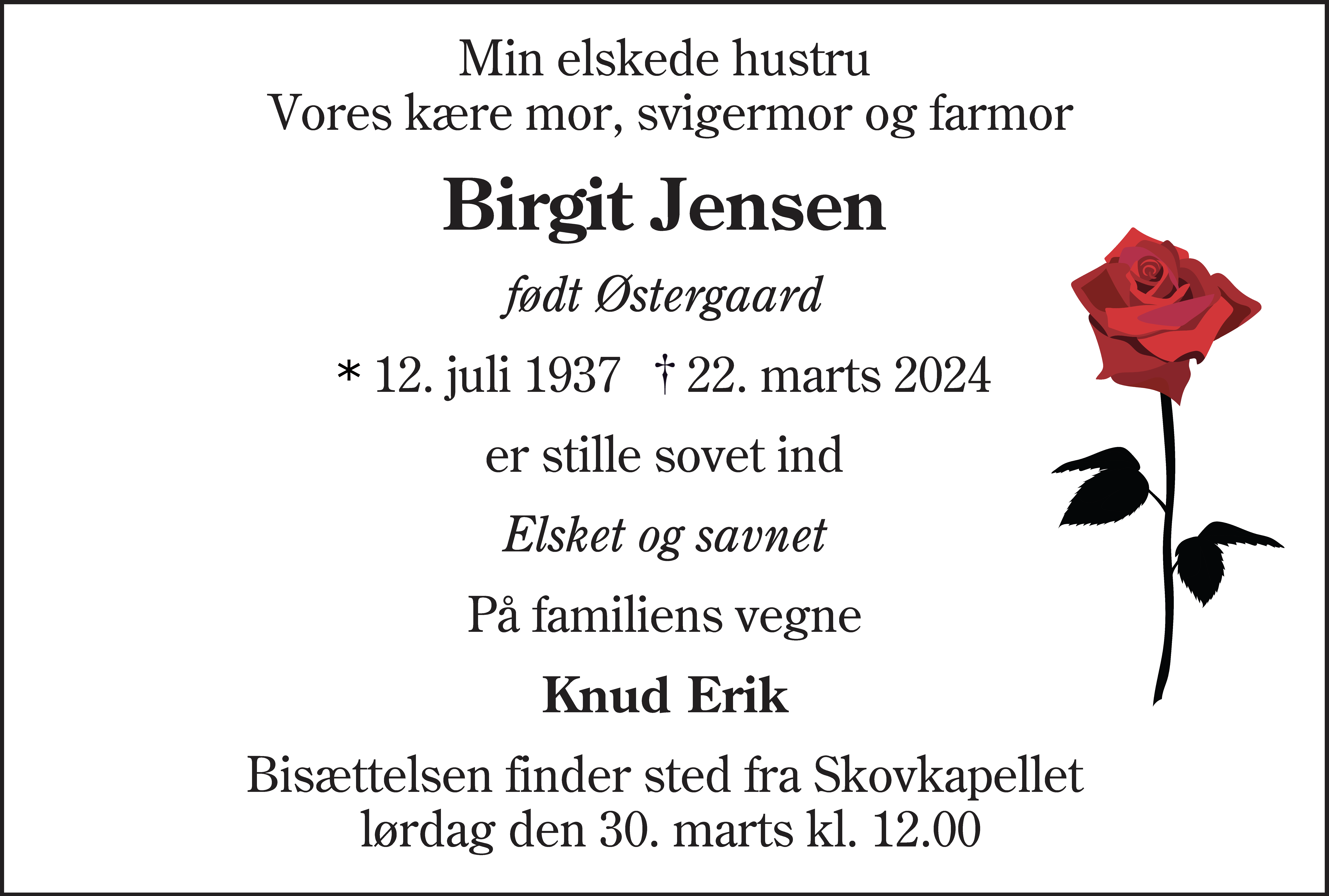 Dødsannonce for Birgit Jensen