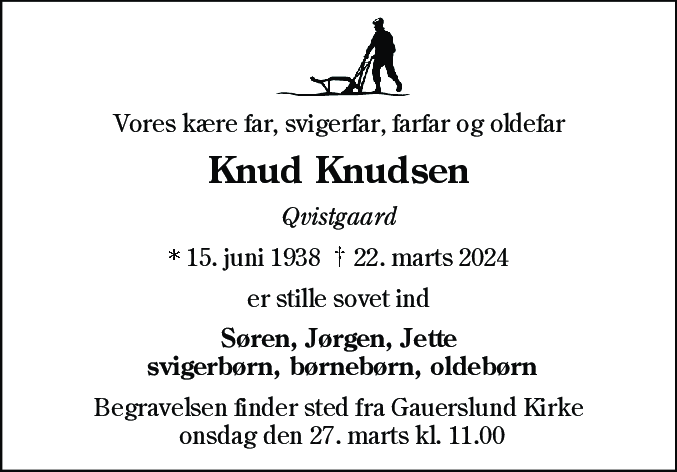 Dødsannonce for Knud Christian Knudsen