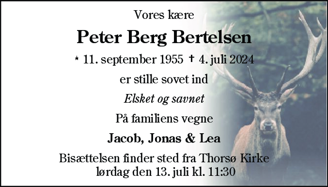 Dødsannonce for Peter Berg Bertelsen