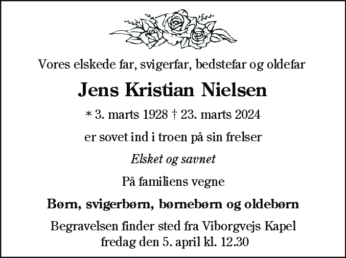 Dødsannonce for Jens Kristian Nielsen
