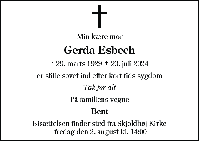 Dødsannonce for Gerda Esbech