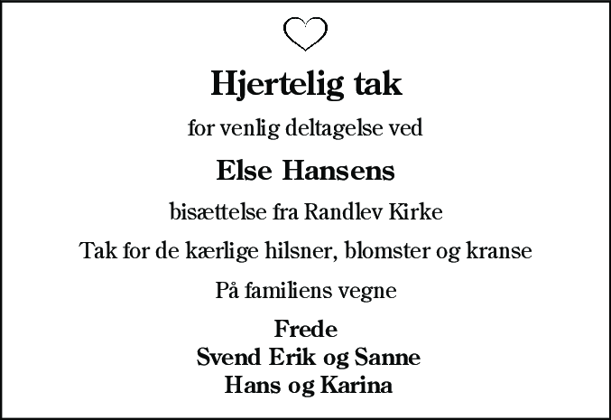 Dødsannonce for Else Hansen