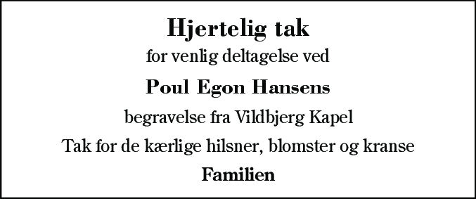 Dødsannonce for Poul Egon Hansen