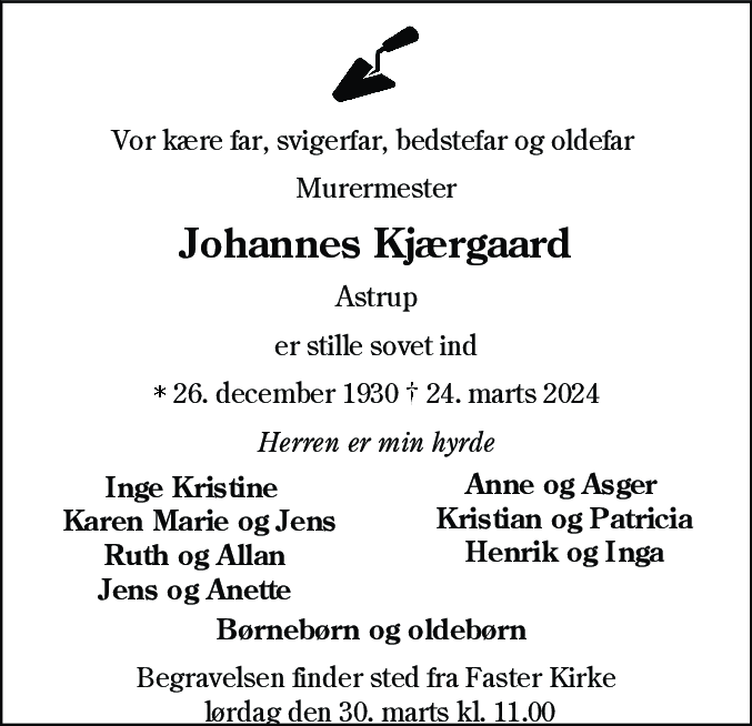 Dødsannonce for Johannes Kjærgaard