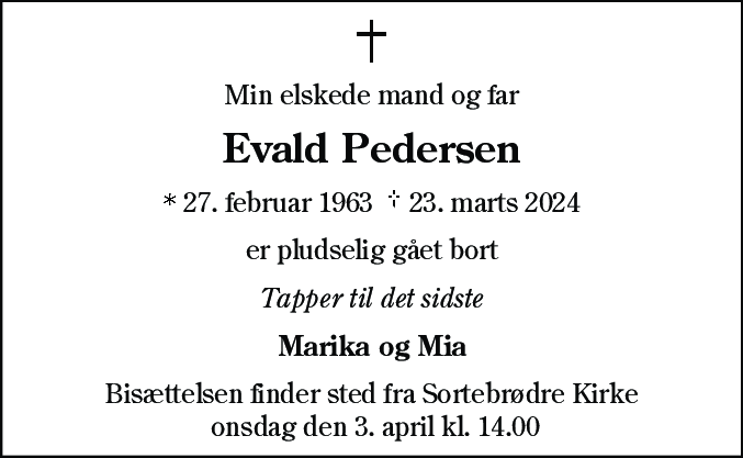 Dødsannonce for Evald Pedersen