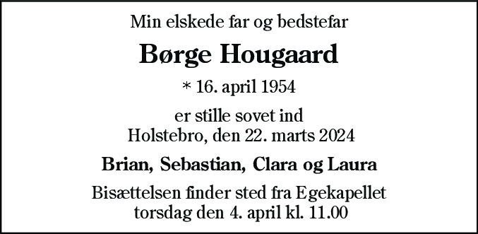 Dødsannonce for Børge Hougaard