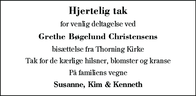 Dødsannonce for Grethe Bøgelund Christensen