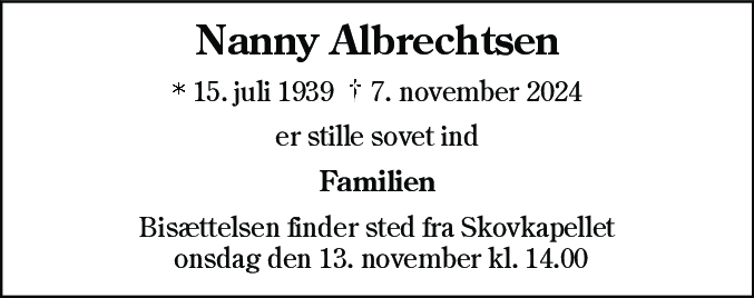 Dødsannonce for Nanny Albrechtsen