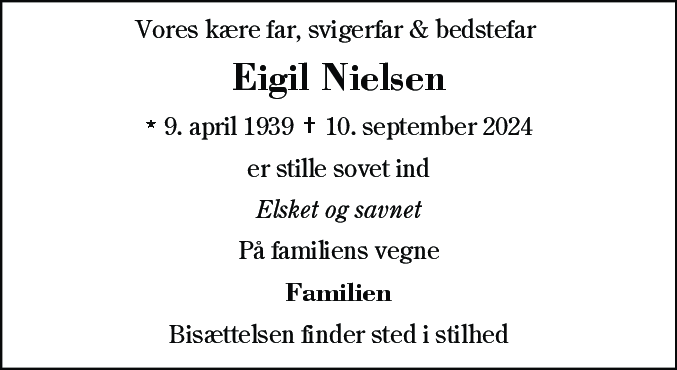 Dødsannonce for Eigil Nielsen
