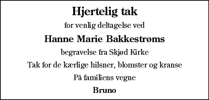 Dødsannonce for Hanne Marie Bakkestrøm