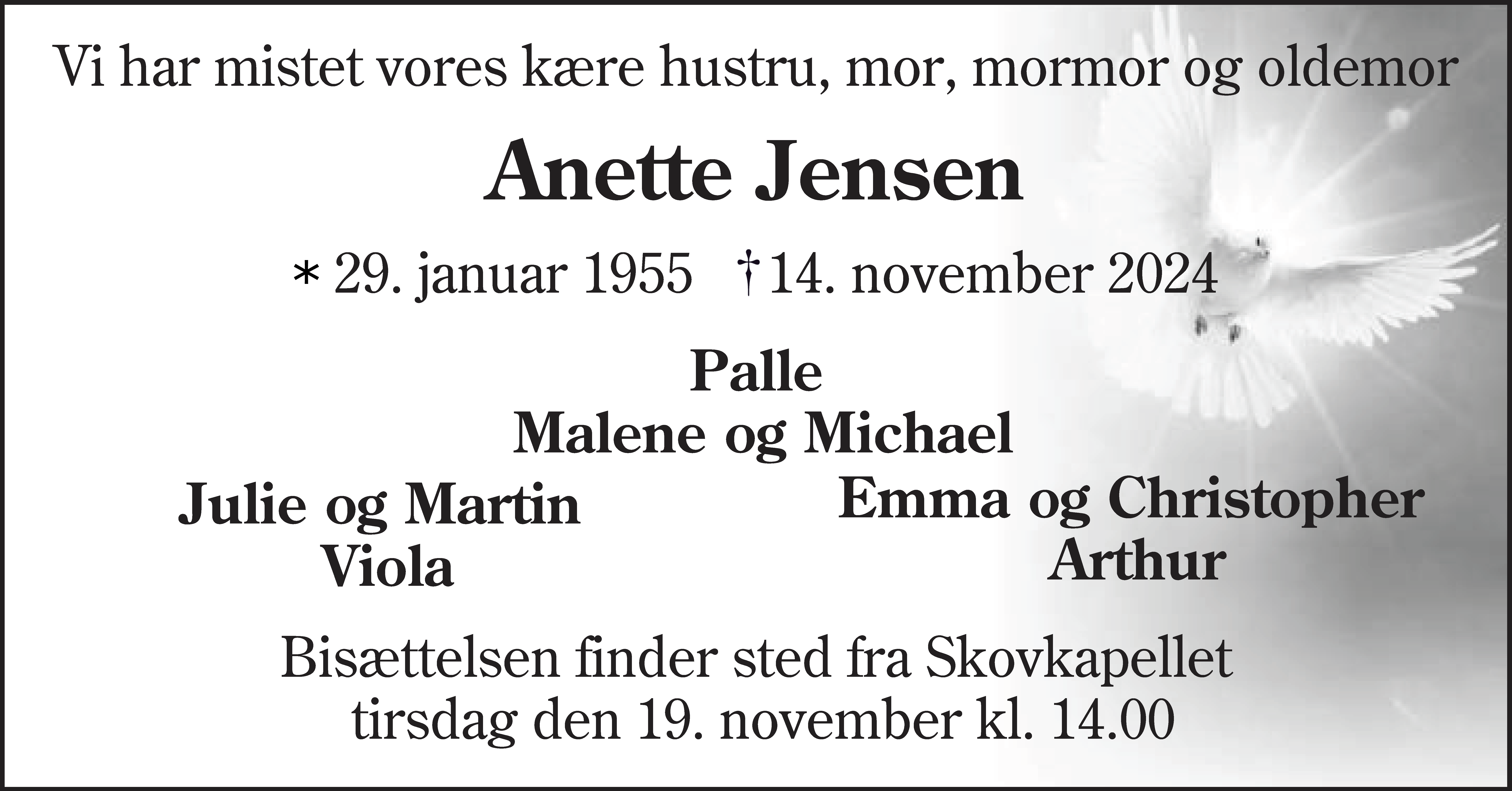 Dødsannonce for Anette Jensen