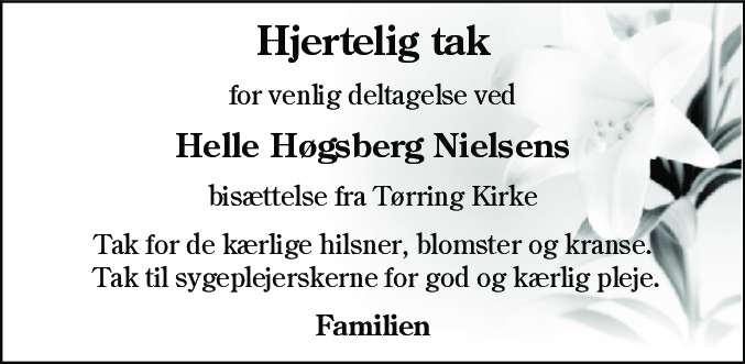 Dødsannonce for Helle Høgsberg Nielsen
