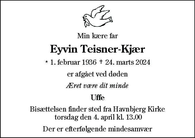 Dødsannonce for Eyvin Teisner-Kjær