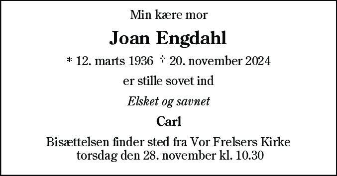 Dødsannonce for Joan Engdahl
