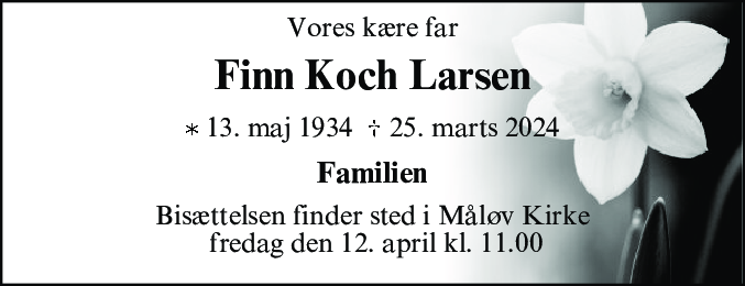 Dødsannonce for Finn Koch Larsen