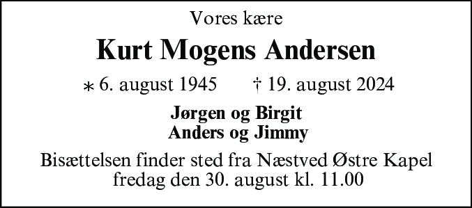 Dødsannonce for Kurt Mogens Andersen