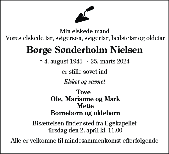 Dødsannonce for Børge Sønderholm Nielsen