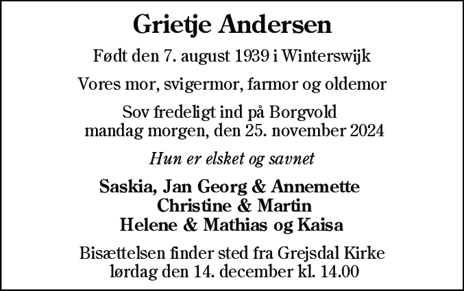 Dødsannonce for Grietje Andersen