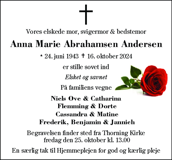 Dødsannonce for Anna Marie Abrahamsen Andersen
