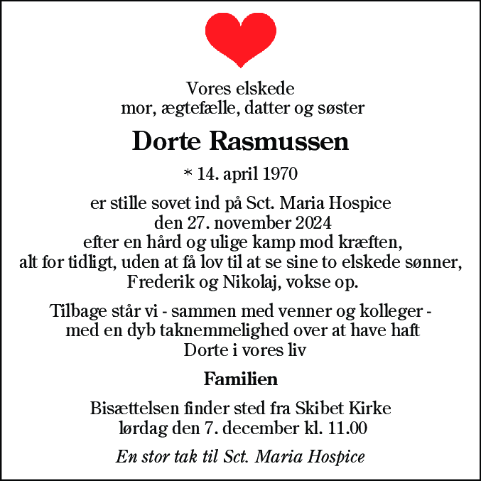Dødsannonce for Dorte Rasmussen