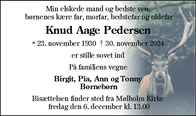 Dødsannonce for Knud Aage Pedersen