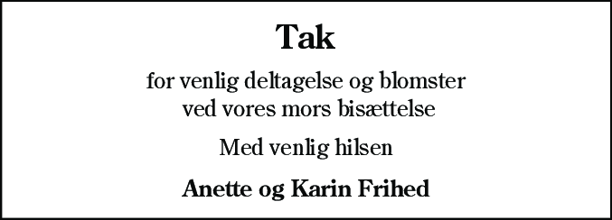 Dødsannonce for Gerda Frihed