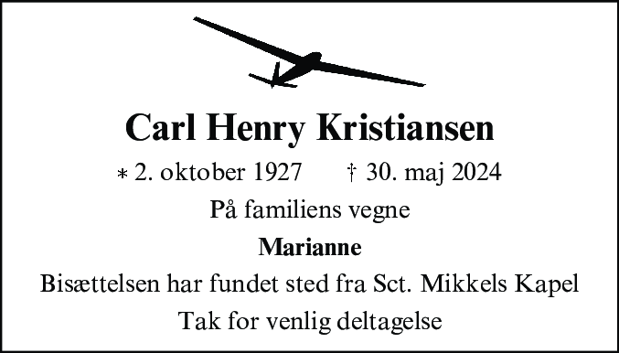 Dødsannonce for Carl Henry Kristiansen