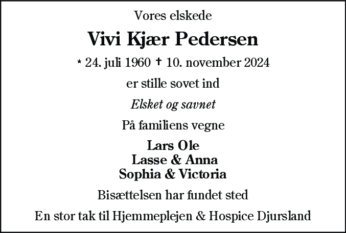 Dødsannonce for Vivi Kjær Pedersen
