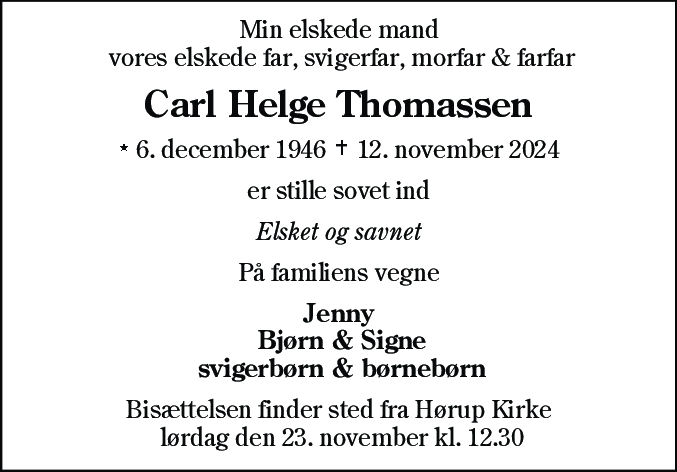 Dødsannonce for Carl Helge Thomassen