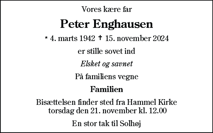 Dødsannonce for Peter Enghausen