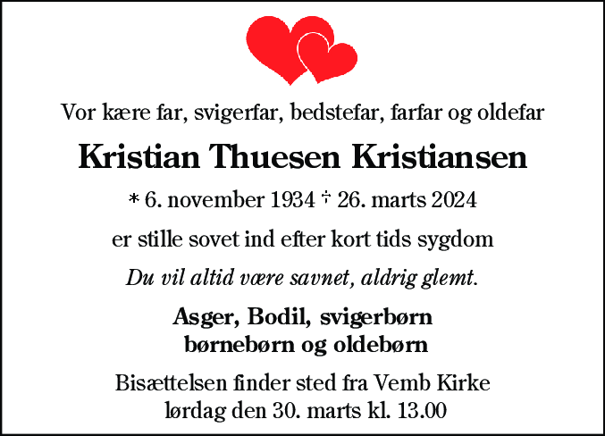 Dødsannonce for Kristian Thuesen Kristiansen