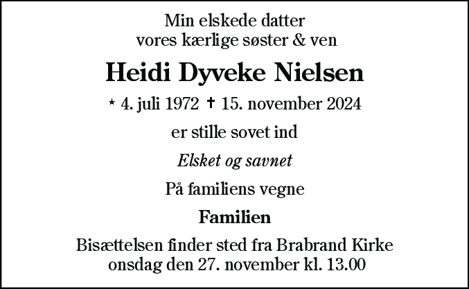 Dødsannonce for Heidi Dyveke Nielsen