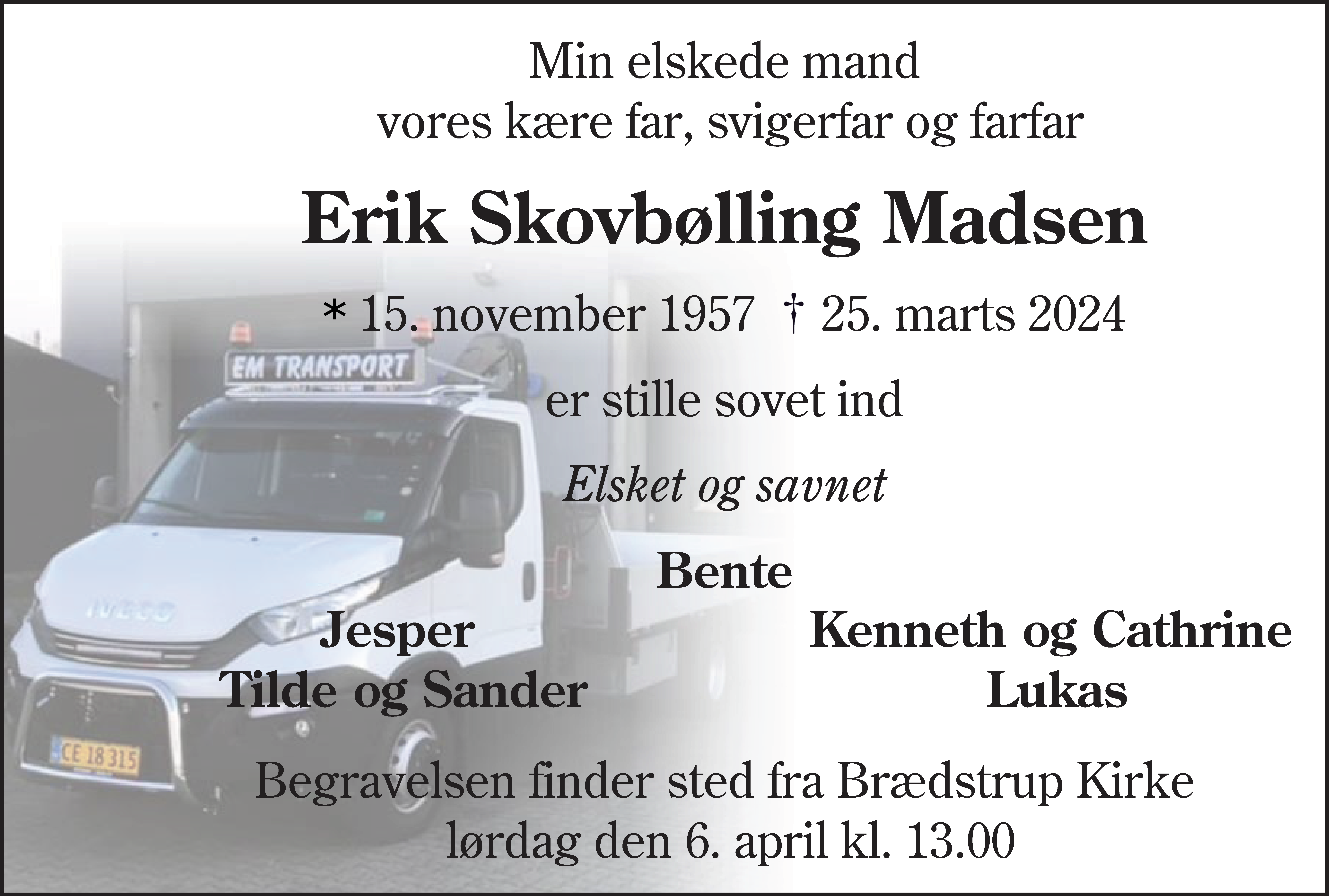 Dødsannonce for Erik Skovbølling Madsen