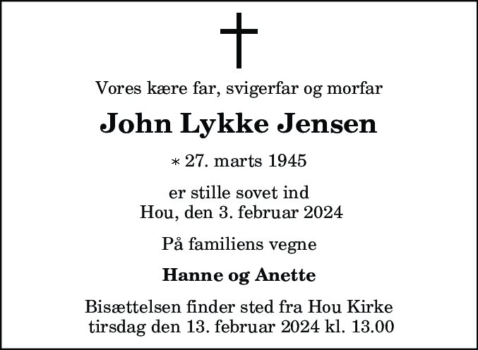 Dødsannonce for John Lykke Jensen