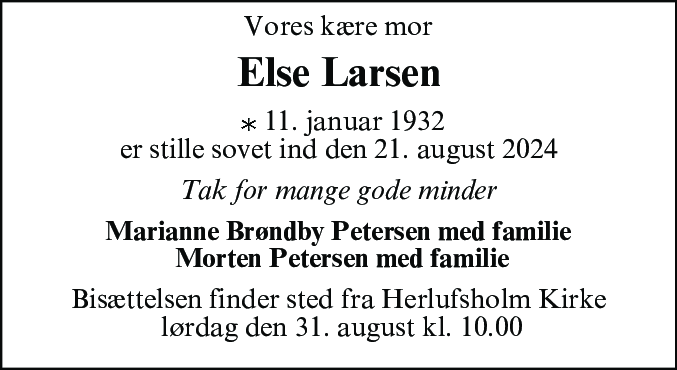 Dødsannonce for Else Larsen