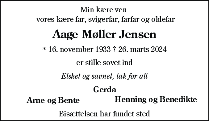 Dødsannonce for Aage Møller Jensen