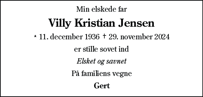 Dødsannonce for Villy Kristian Jensen