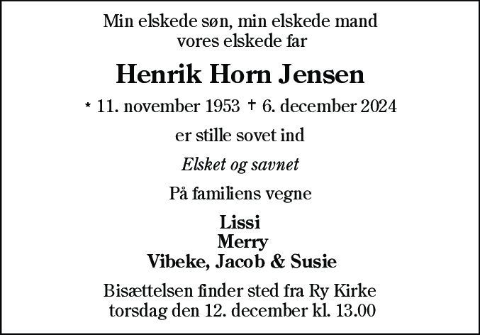 Dødsannonce for Henrik Horn Jensen
