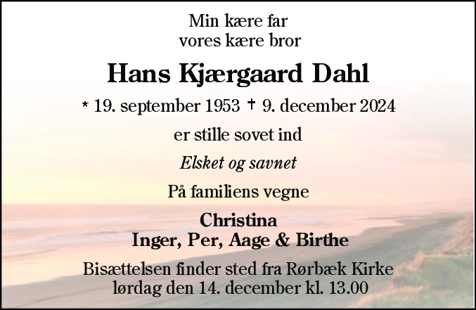 Dødsannonce for Hans Kjærgaard Dahl