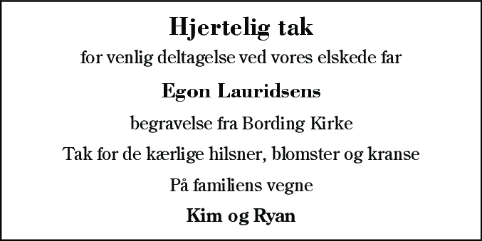 Dødsannonce for Egon Hagelskjær Lauridsen