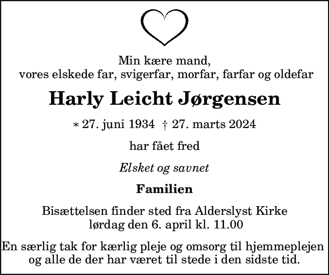 Dødsannonce for Harly Leicht Jørgensen