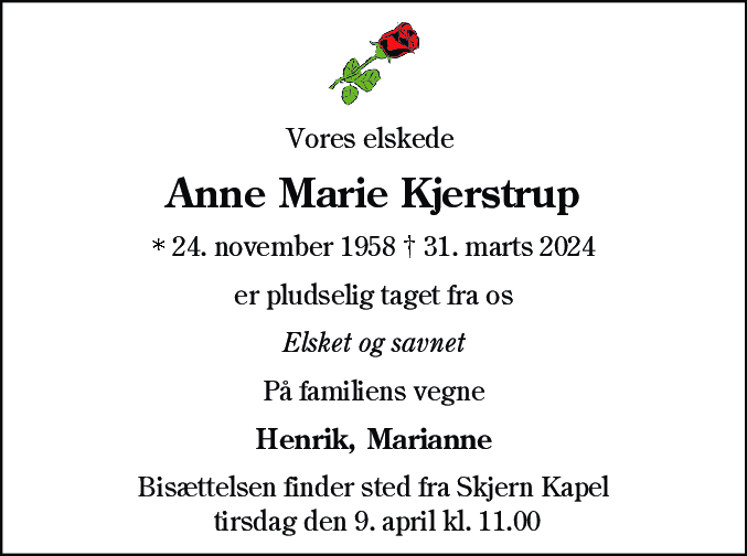 Dødsannonce for Anne Marie Kjerstrup